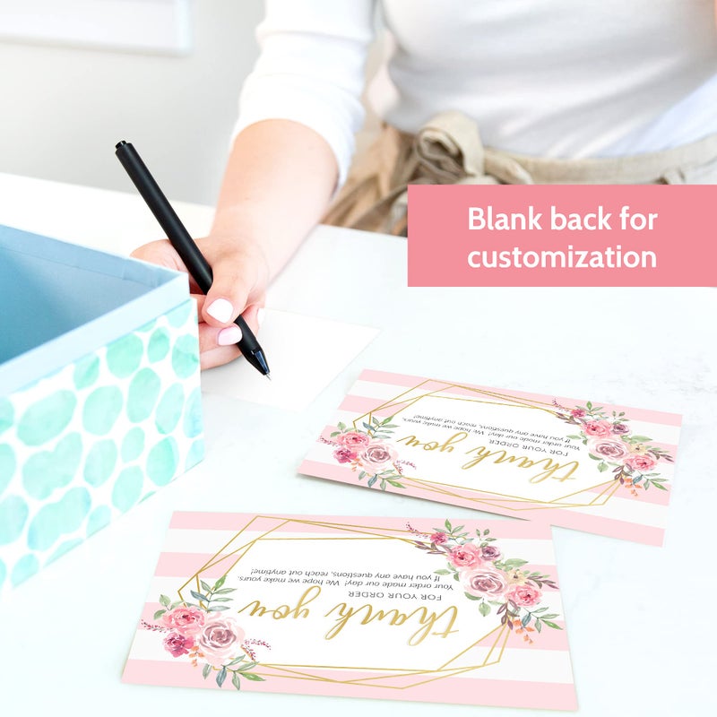 T MARIE 50 Large 4x6 Pink Thank You Postcards Small Business Supplies for Boutique Shops - Faux Gold and Pink Floral Thank You For Your Order and Thanks For Supporting My Small Business Cards - Image 5
